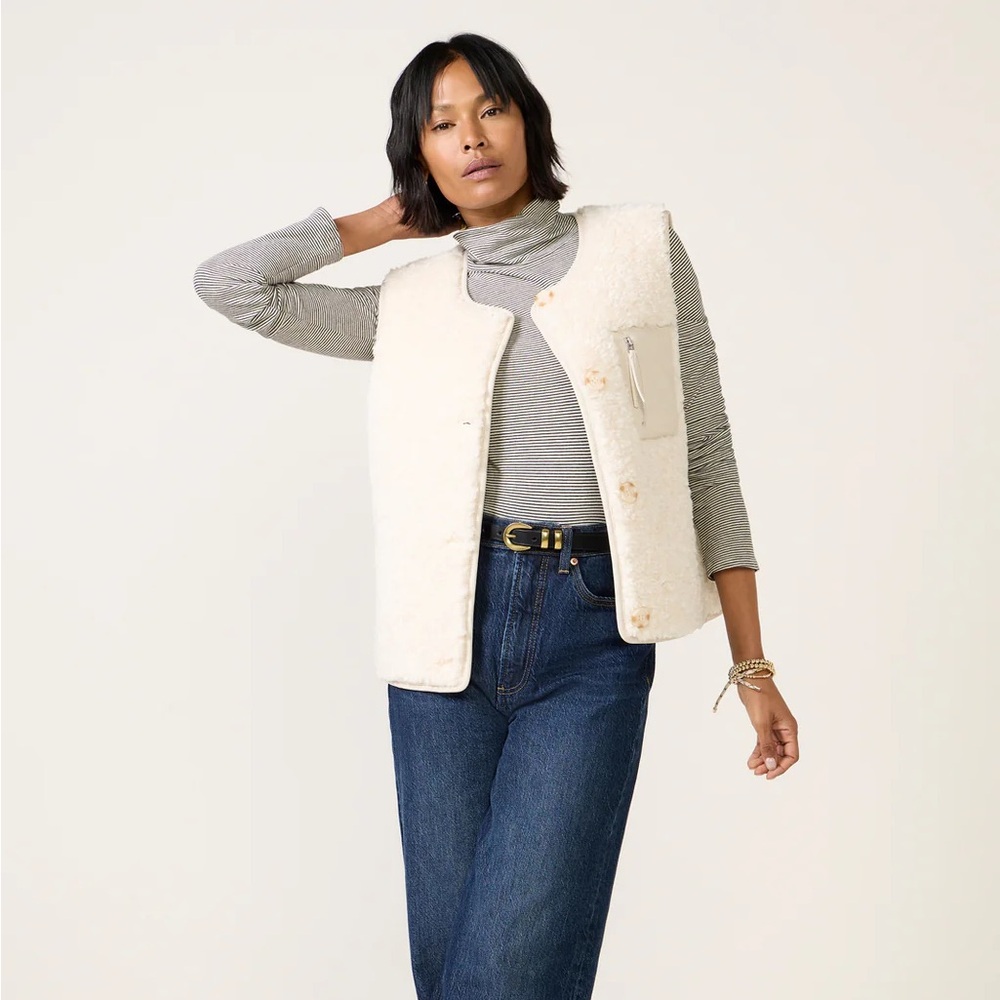 EVEREVE Wesley Shearling Vest, ivory size large